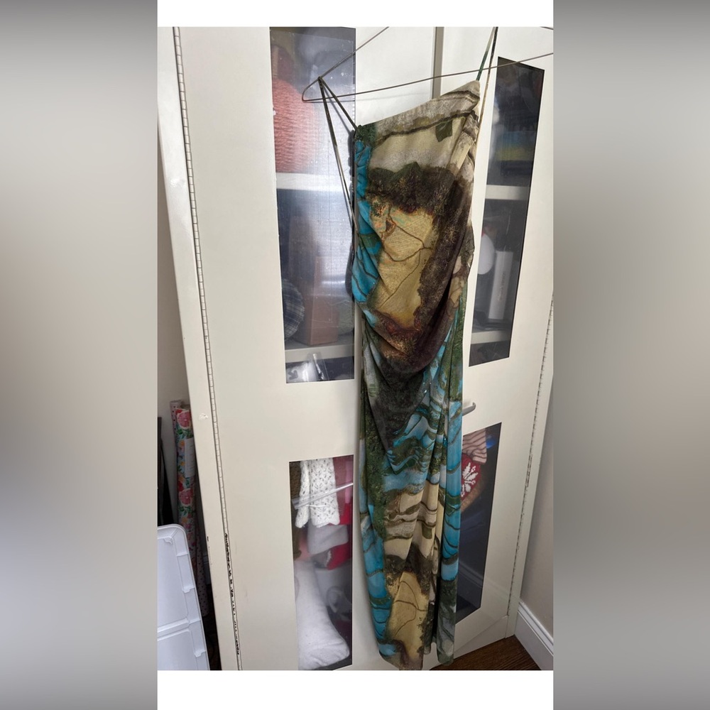 Zara Abstract Patterned Maxi Dress - Blue, Green, Brown